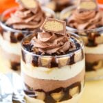 Mini Reeses Chocolate Peanut Butter Cheesecake Trifles close-up