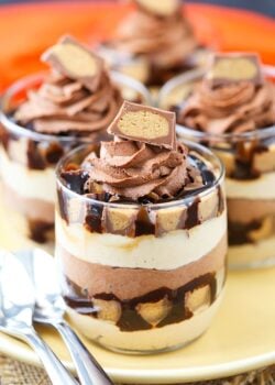 Mini Reeses Chocolate Peanut Butter Cheesecake Trifles close-up