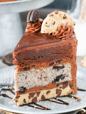 slice of Oreo Brookie Layer Cake