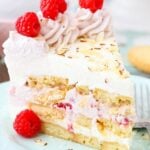 A slice of Raspberry Almond Shortbread Icebox Cake