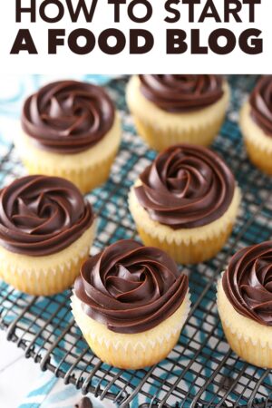 How to Start a Food Blog with chocolate frosted cupcakes