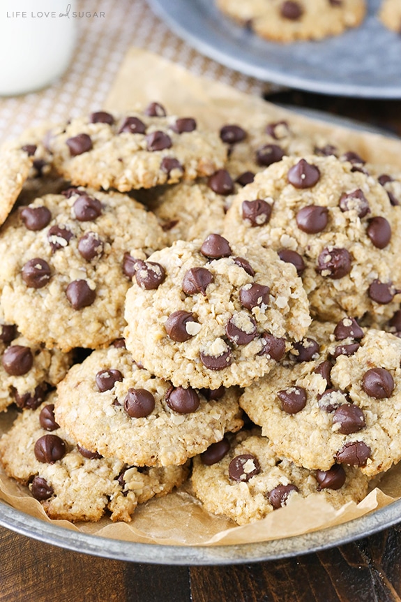 A plate full of Oatmeal Chocolate Chip Cookies 