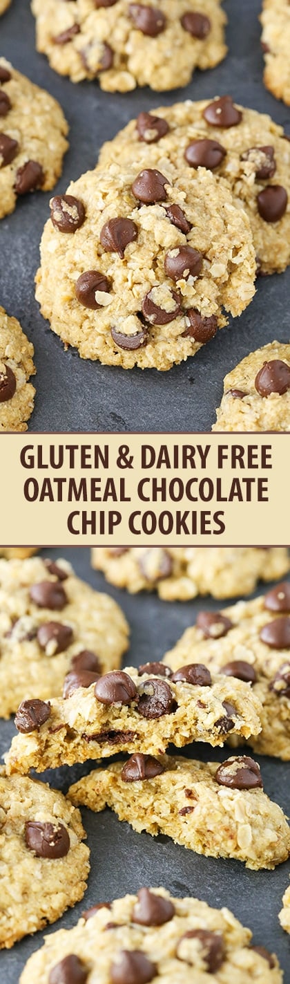 Gluten and {Mostly} Dairy Free Oatmeal Chocolate Chip Cookies! So good, easy to make and pretty normal ingredients!