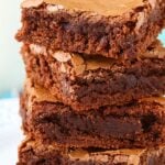 close up image of stack of Homemade Fudgy Brownies