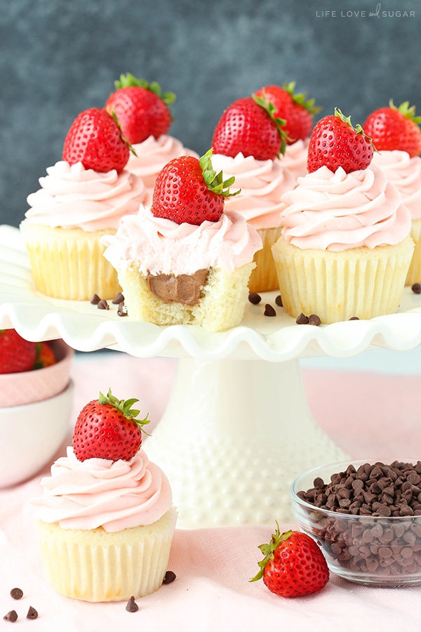 Neapolitan Cupcakes with strawberry frosting