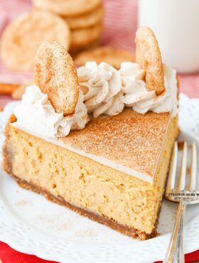 slice of Snickerdoodle Dulce De Leche Cheesecake