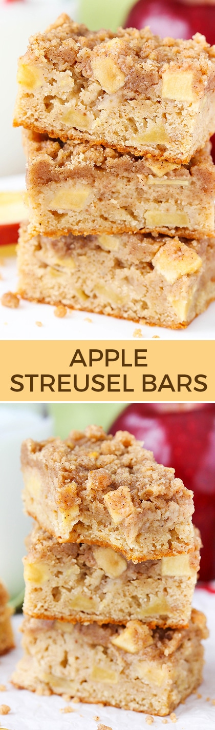 Apple Streusel Bars - a moist and chewy bar with apples mixed in and streusel on top! Perfect for fall!