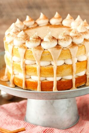 Image of Cinnamon Roll Layer Cake on cake stand