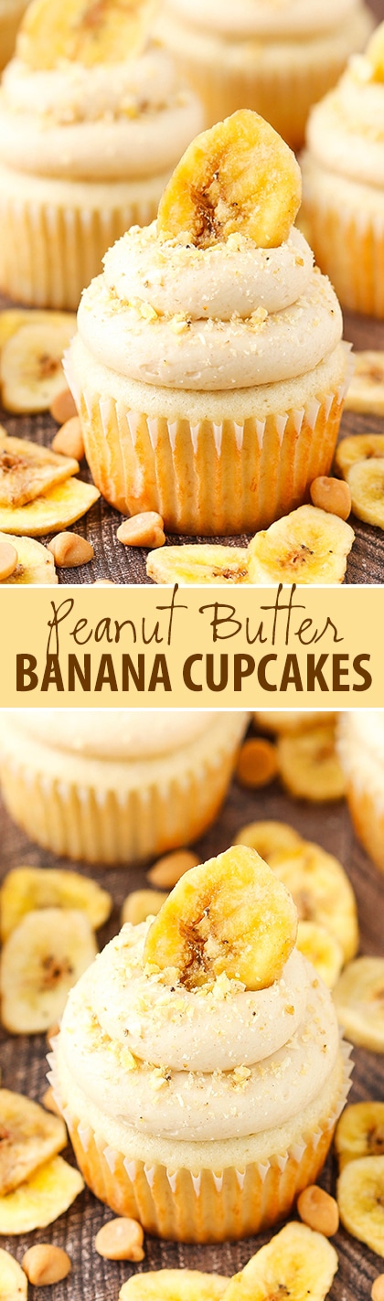 Peanut Butter Banana Cupcakes - moist, fluffy banana cupcakes with peanut butter cream cheese frosting!