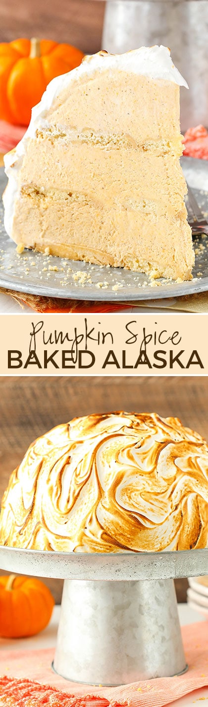 No Bake Pumpkin Spice Baked Alaska - no churn pumpkin spice ice cream, Walkers shortbread and meringue topping! Easy and so good!