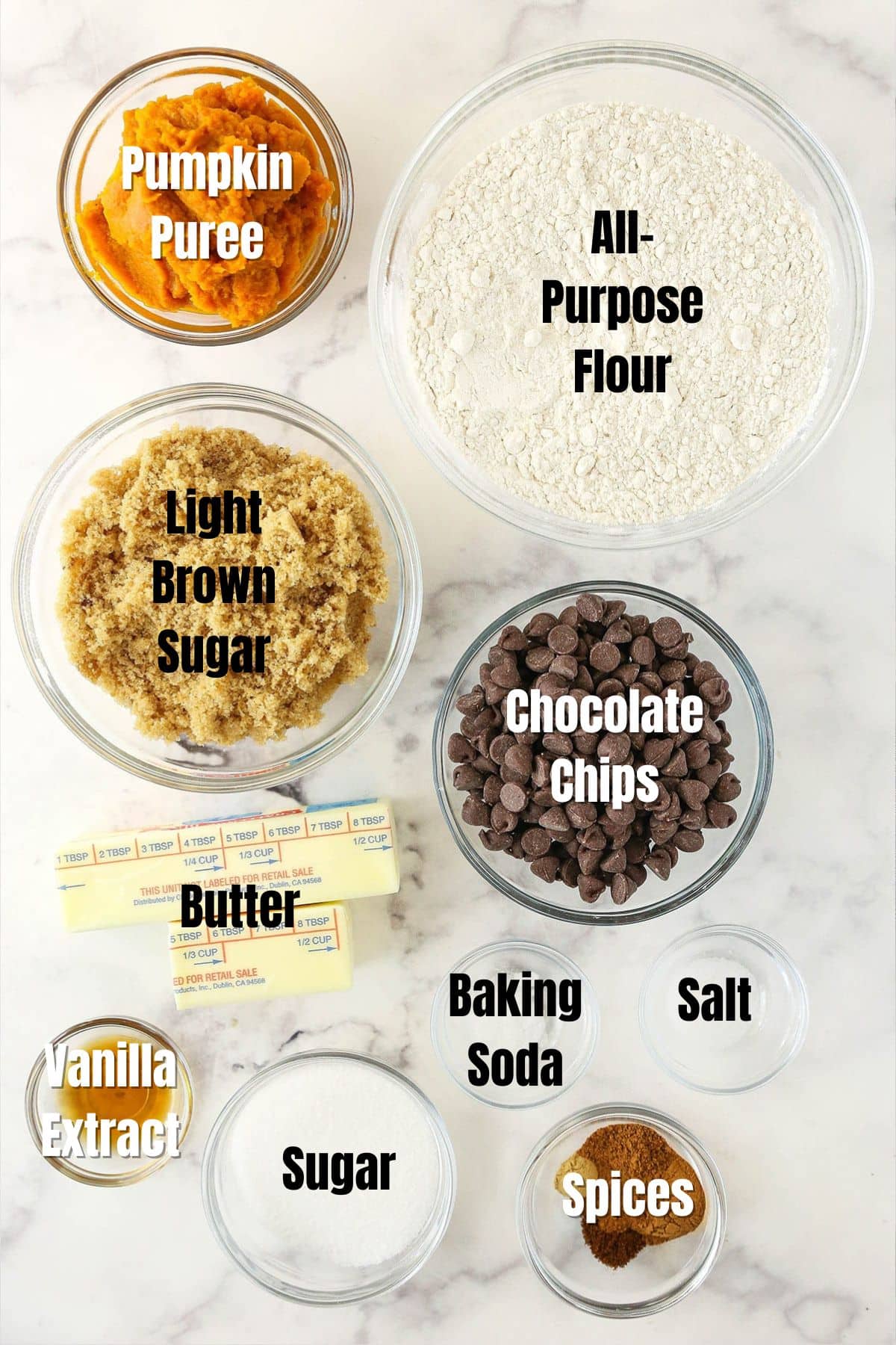 These pumpkin chocolate chip cookies are soft, chewy, and packed with chocolate chips and cozy pumpkin spice. Every bite tastes like fall! Ingredients for Pumpkin Chocolate Chip Cookies.