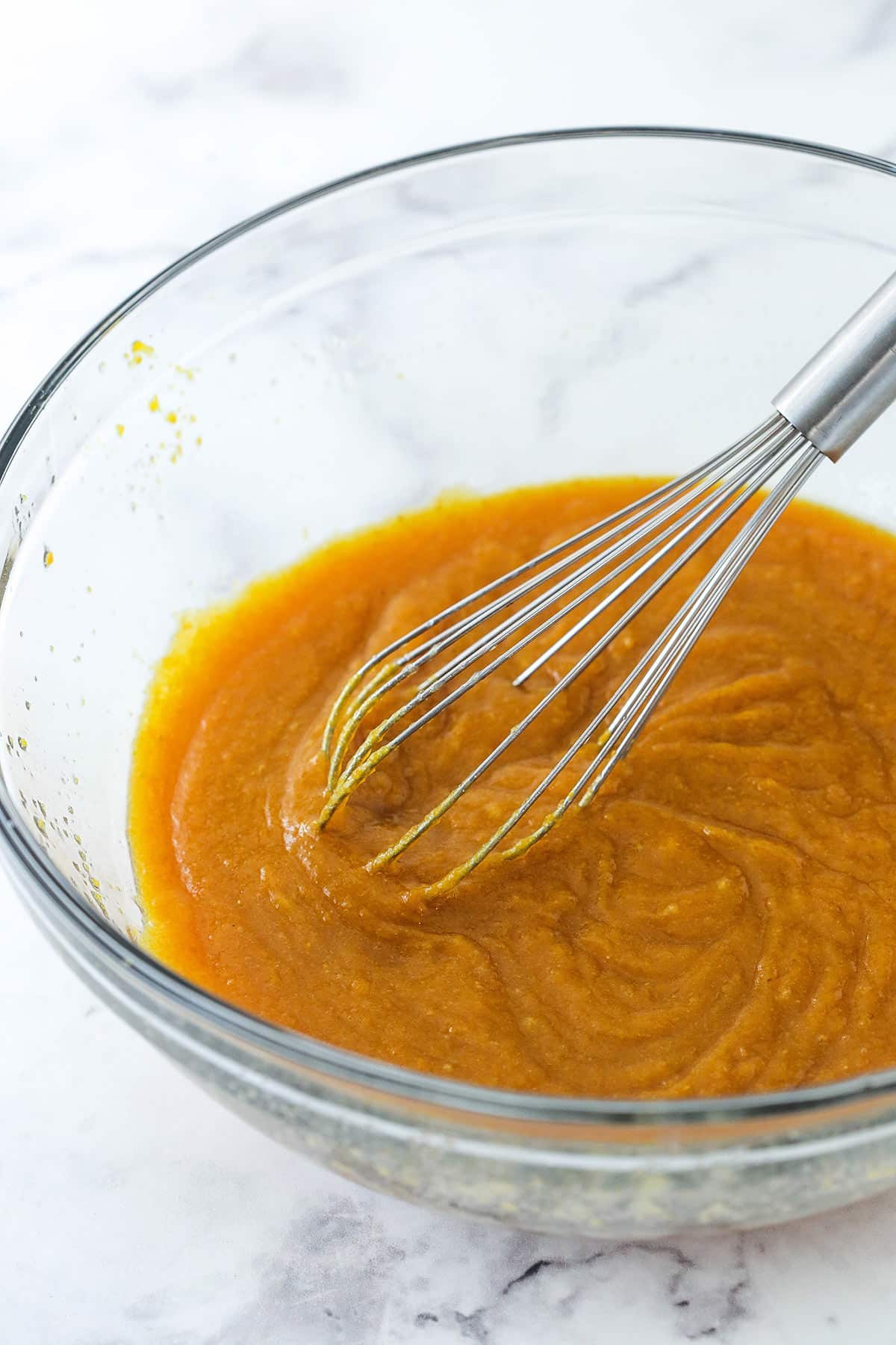 Cookie mixture with pumpkin puree and vanilla extract mixed in.