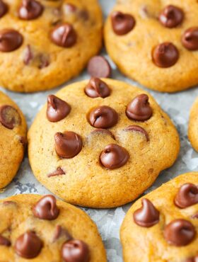 A Close-Up Shot of Pumpkin Cookies with Chocolate Chips