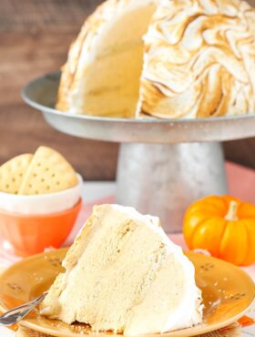 image of No Bake Pumpkin Spice Baked Alaska on plate