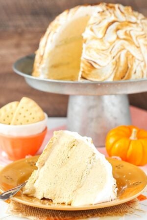 image of No Bake Pumpkin Spice Baked Alaska on plate