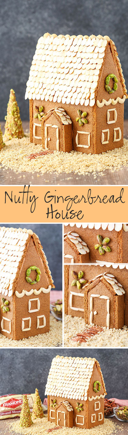 Nutty Gingerbread House! Use nuts to decorate a super cute rustic gingerbread house for Christmas!