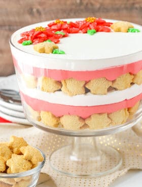 full image of Red Velvet Cheesecake Shortbread Trifle in trifle dish