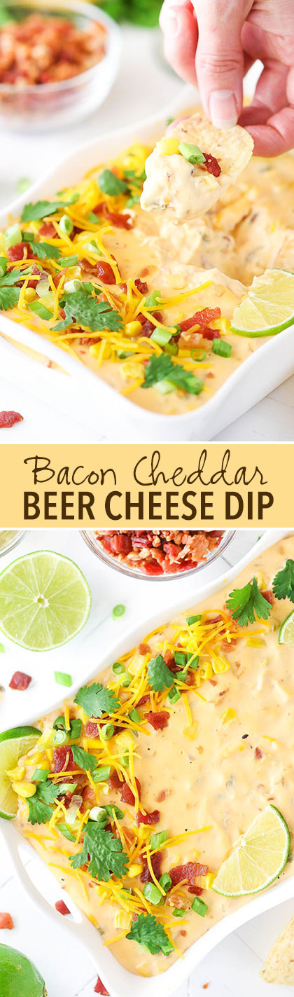 Bacon Cheddar Beer Cheese Dip! So easy to make, delicious and the perfect appetizer for football and parties!
