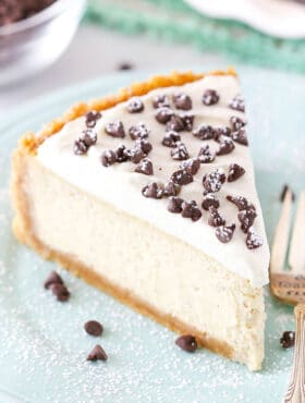 overhead image of slice of Cannoli Cheesecake