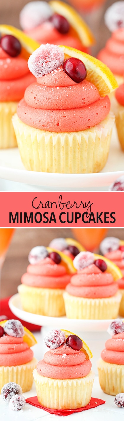 Cranberry Mimosa Cupcakes! A cupcake flavored with orange and champagne and cranberry frosting! Perfect for Christmas!