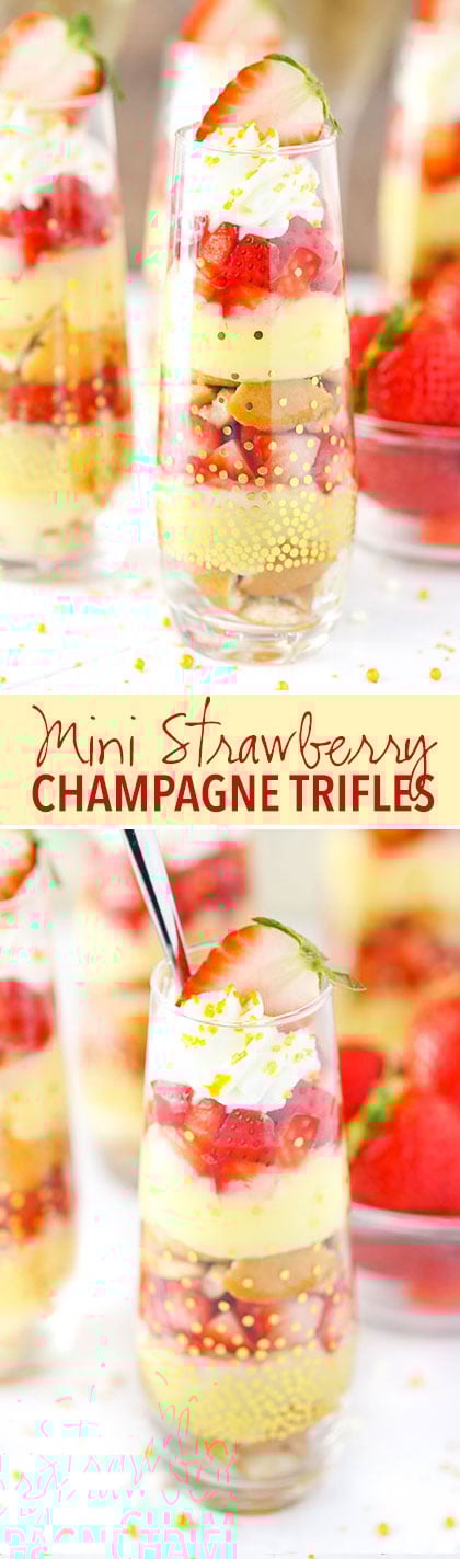 Mini Strawberry Champagne Trifle - layers of champagne custard, cookies and strawberries! SO good!