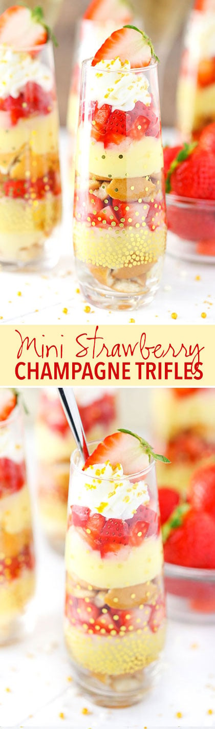 Mini Strawberry Champagne Trifle - layers of champagne custard, cookies and strawberries! SO good!