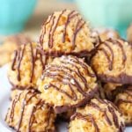 close up image of No Bake Salted Caramel Coconut Macaroons