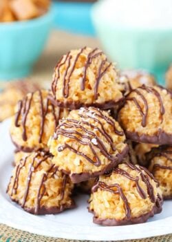 close up image of No Bake Salted Caramel Coconut Macaroons