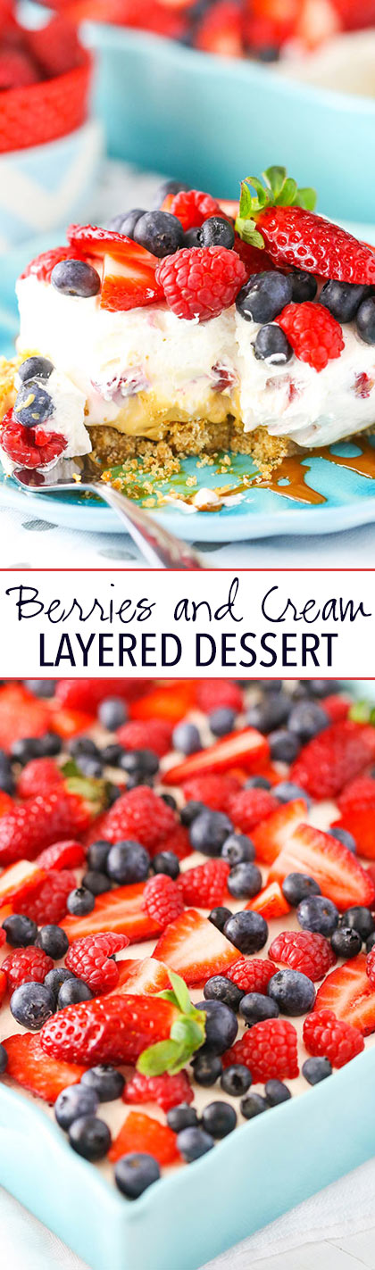 Berries and Cream Layer Dessert with Dulce de Leche! So light, fruity and delicious!