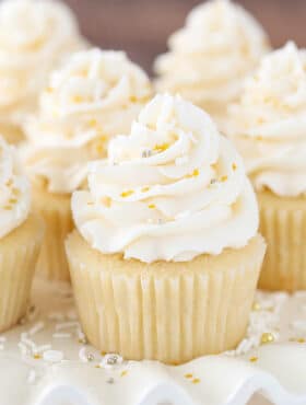 image of Easy Moist Vanilla Cupcakes close up