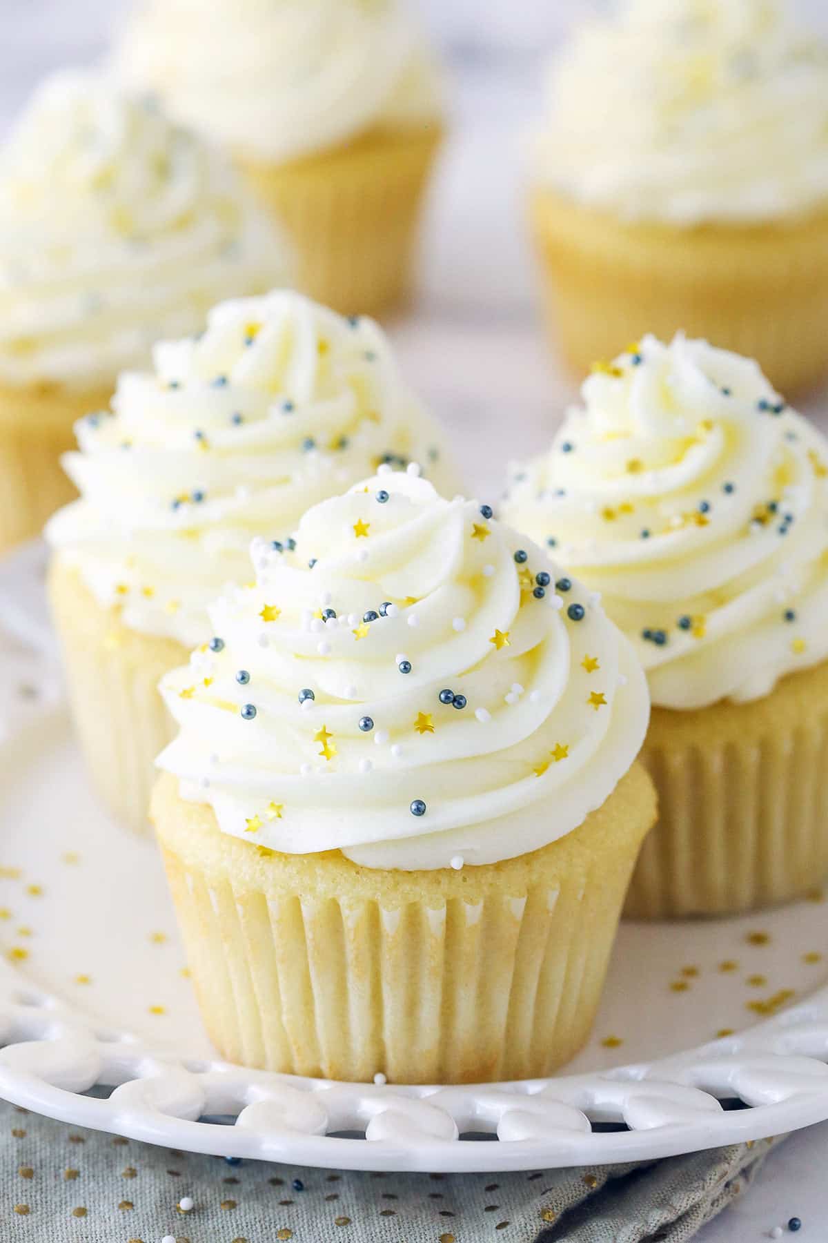 A plate of moist vanilla cupcakes