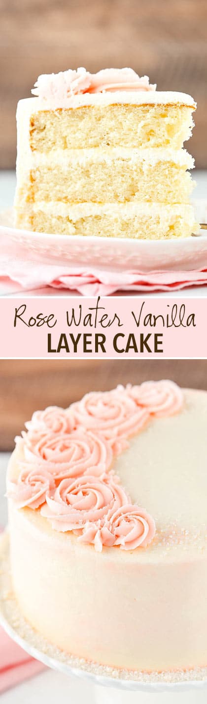 Rose Water Vanilla Layer Cake! Such a fun, unexpected flavor! Perfect for Valentine's Day!