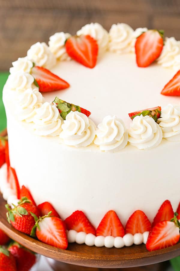 Strawberries and Cream Cheesecake Cake decorated