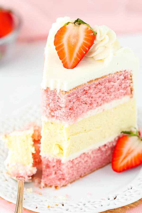 Strawberries and Cream Cheesecake Cake slice