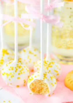 Champagne Cookie Pops with bite taken out