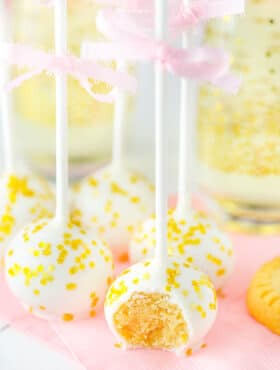 Champagne Cookie Pops with bite taken out