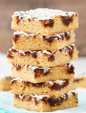 stack of Cinnamon Roll Blondies