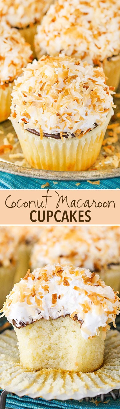 Coconut Macaroon Cupcakes! Full of coconut flavor with a coconut meringue frosting! So good!