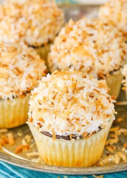 close up image of Coconut Macaroon Cupcakes on tray
