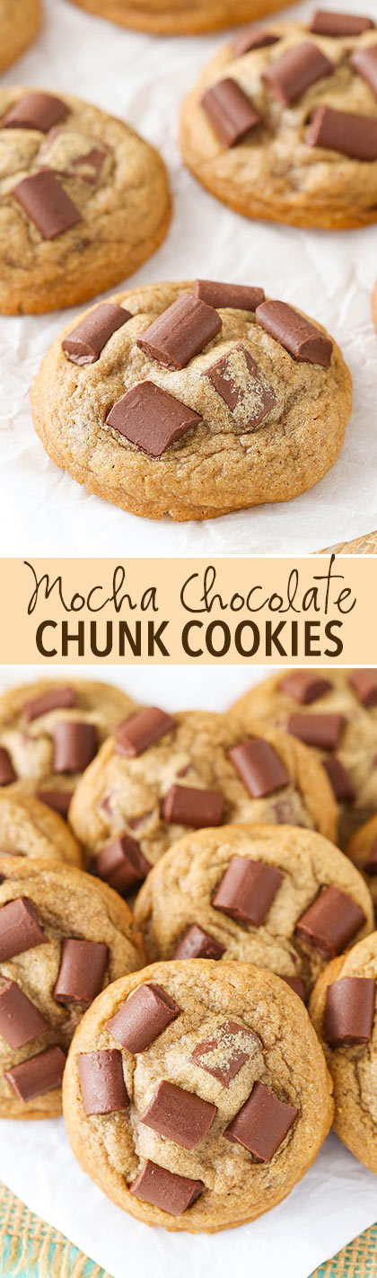 Mocha Chocolate Chunk Cookies - soft, chewy, with just the right amount of coffee flavor and chunks of chocolate!