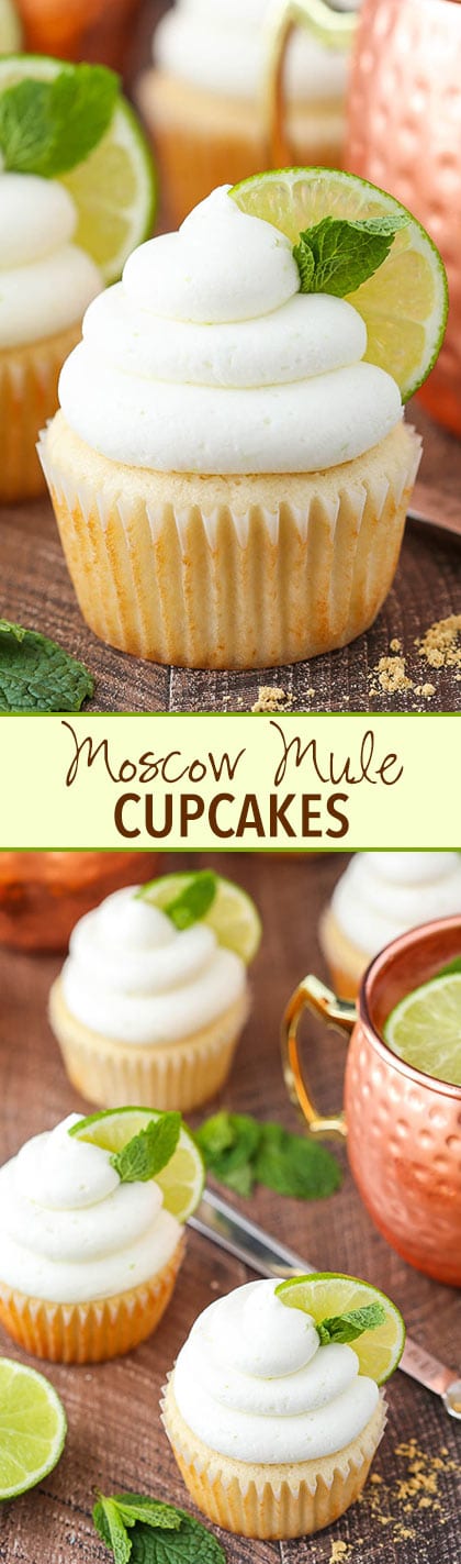Moscow Mule Cupcakes! With ginger and lime flavor! Such a fun cocktail cupcake!