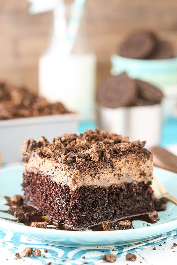 Oreo Chocolate Poke Cake slice