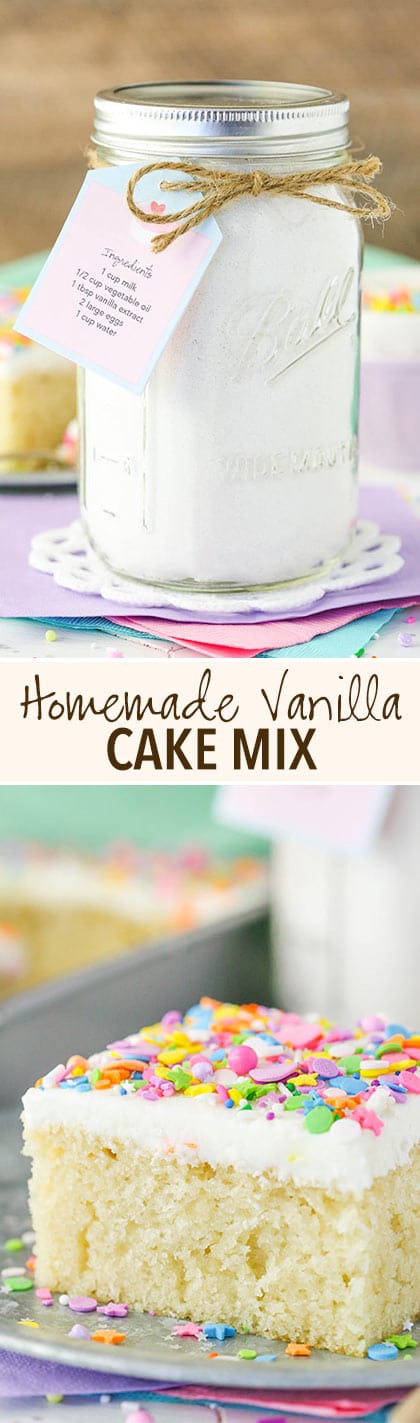 Homemade Vanilla Cake Mix! Such a moist and easy cake to put together! With a printable tag!