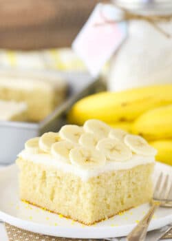 A Slice of Banana Cake with Cream Cheese Frosting on a Plate