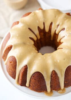 overhead image of Caramel Baileys Pound Cake