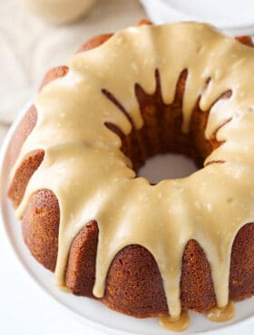 overhead image of Caramel Baileys Pound Cake