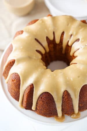 overhead image of Caramel Baileys Pound Cake