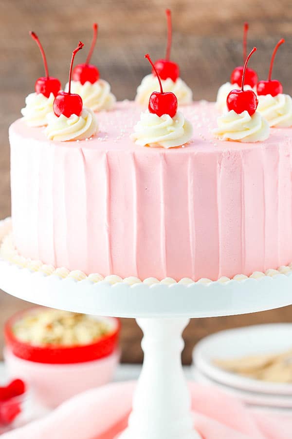 Decorated Cherry Almond Layer Cake