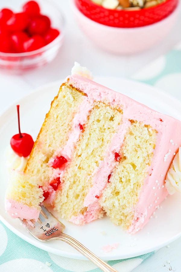 Cherry Almond Layer Cake slice