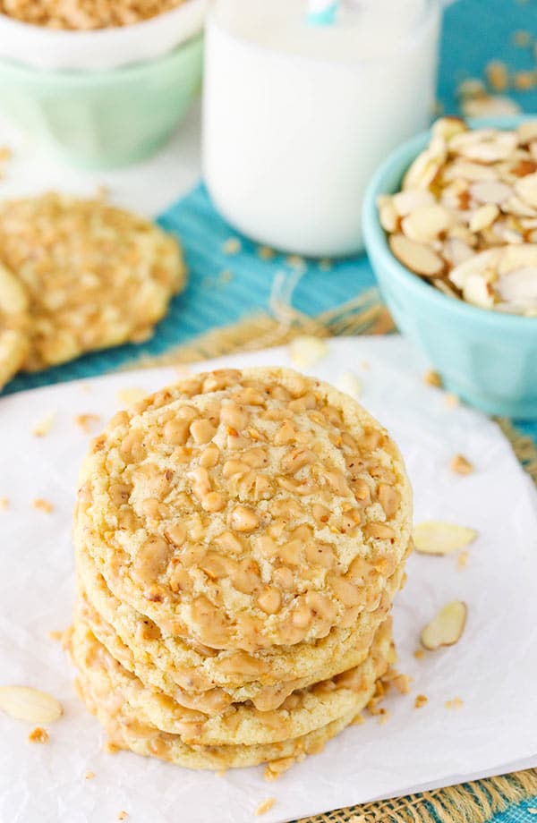 Gluten Free Toffee Almond Cookies - So good you won't even know they're gluten free! Soft and full of flavor!